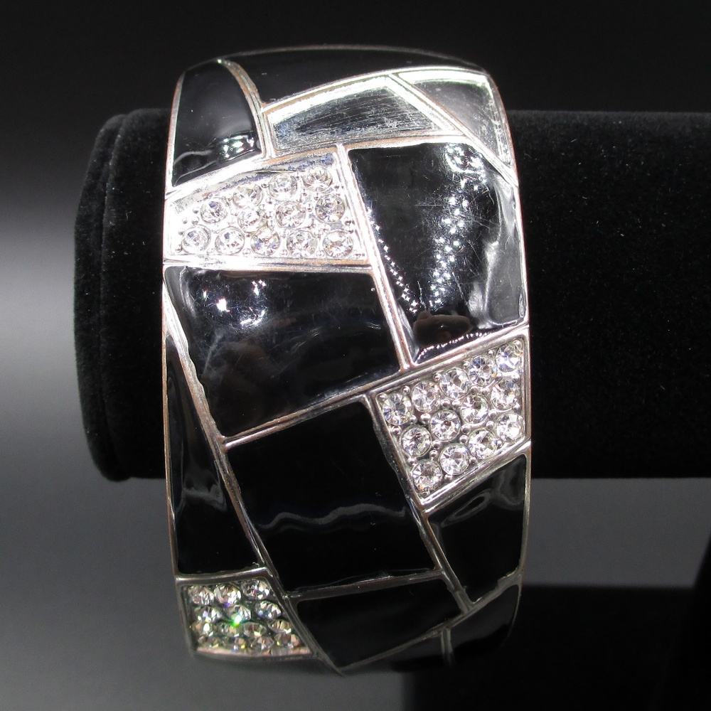 Vintage Silver & Black Crystal Rustic Bracelet - Picture 1 of 8